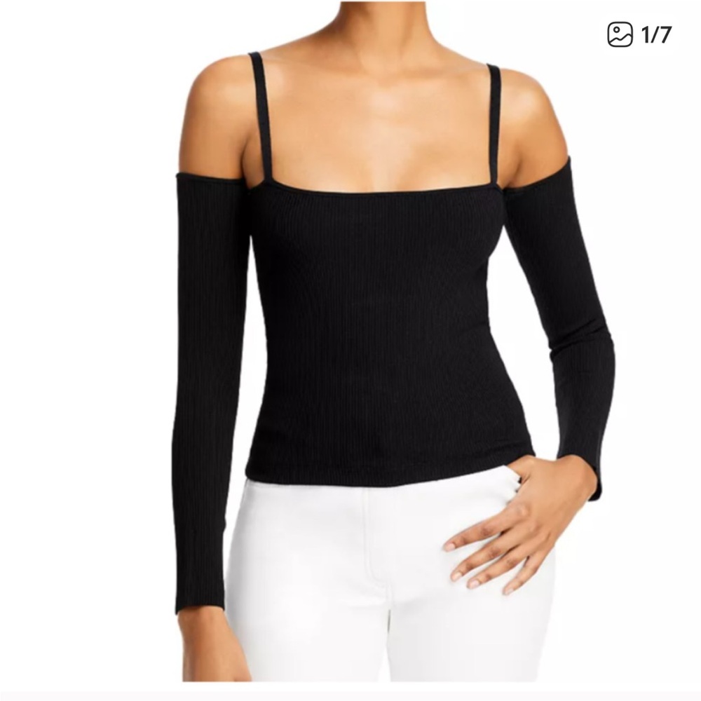 Alice + Olivia Black Ribbed Tank with Sleeves